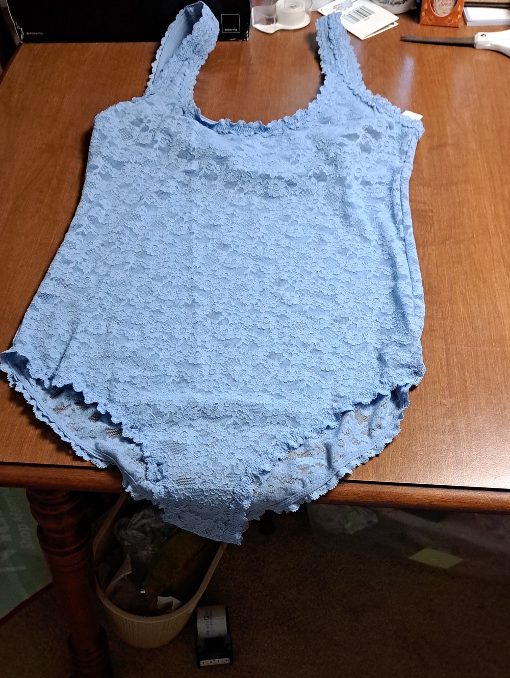 Aerie L Light Blue Lace One-Piece Bodysuit Strechy